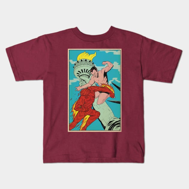 Namor VS the original Human Torch Kids T-Shirt by SpikeyTortoiseComics